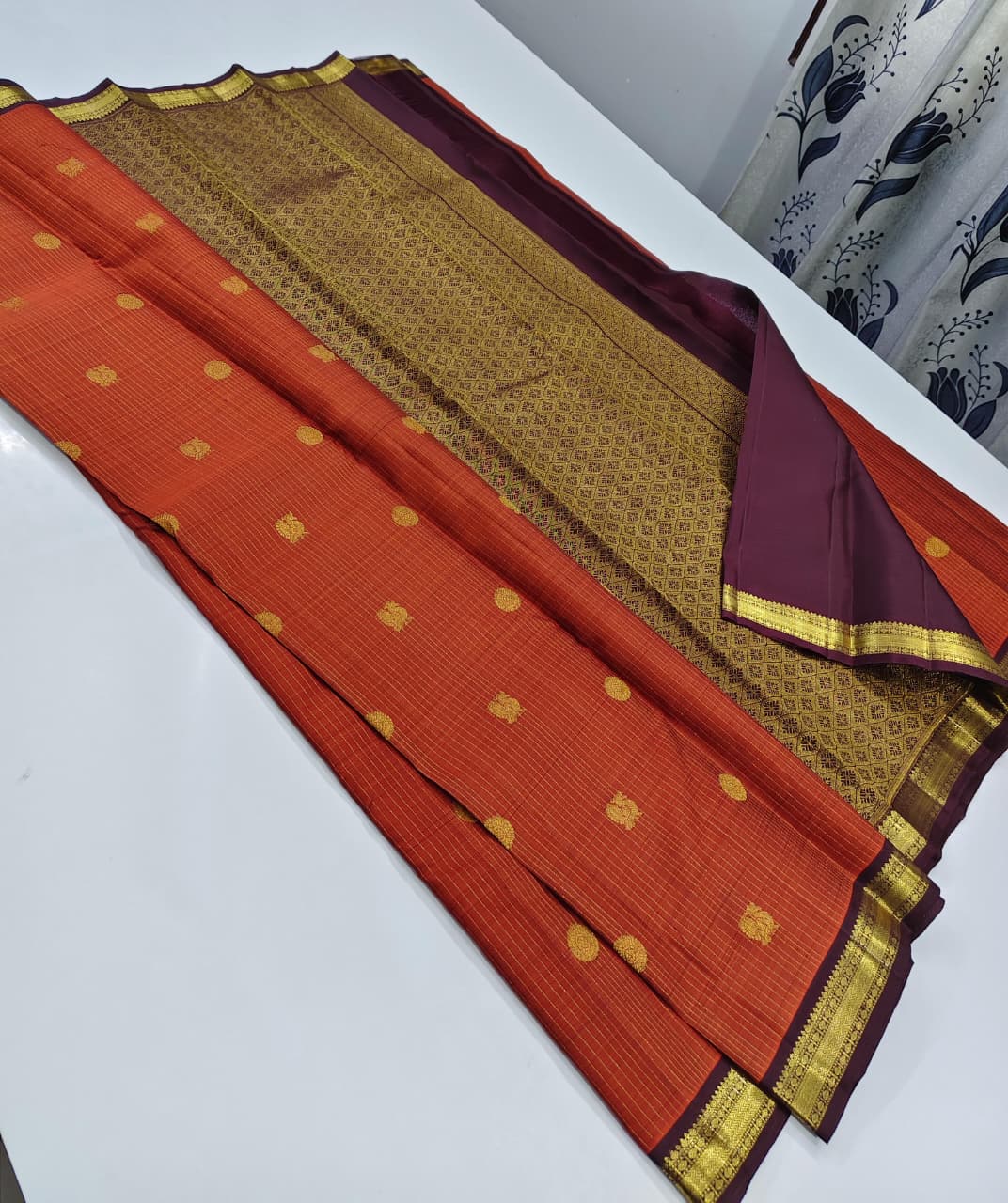 Rust Orange & Maroon Traditional Pattu Saree